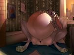  2018 3_toes anthro bed belly big_belly big_ears calendar clock detailed_background digitigrade disney eyelashes female fur grey_fur hands_on_belly hi_res hyper hyper_pregnancy inside judy_hopps lagomorph mammal navel nude patch_(artist) portrait pregnant purple_eyes pussy rabbit sitting solo toes window zootopia 