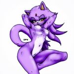  anthro blaze_the_cat blush breasts cat darkpitsgirl dipstick_tail eyelashes feline female forehead_jewel fur hair half-closed_eyes looking_at_viewer mammal multicolored_tail nipples nude purple_fur purple_hair pussy signature simple_background solo sonic_(series) white_background yellow_eyes 