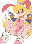  1girl animal_ears blonde_hair breasts bunny_ears bunny_girl bunnysuit capcom ciel_(rockman) fishnets long_hair rockman rockman_zero tie v 