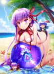  :d :q ^_^ arm_support armored_boots ball bangs bare_arms bare_shoulders barefoot bb_(fate)_(all) bb_(fate/extra_ccc) beach beachball bikini black_bikini_bottom blue_ribbon blush blush_stickers boots breasts chibi claw_(weapon) cleavage closed_eyes closed_mouth cloud commentary_request cube day eyebrows_visible_through_hair facing_viewer fate/extra fate/extra_ccc fate_(series) hair_ribbon head_tilt highres knee_boots kneeling large_breasts light_rays long_hair medium_breasts meltlilith minigirl mismatched_bikini multiple_girls neck_ribbon ocean open_mouth passion_lip purple_eyes purple_hair red_ribbon ribbon sand seashell shell shiny shiny_hair sitting sleeves_past_fingers sleeves_past_wrists smile sparkle sun sunbeam sunlight swimsuit tongue tongue_out very_long_hair water weapon white_bikini_top wingtemple 