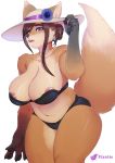  anthro areola breasts camel_toe canine clothed clothing female fox hat mammal mature_female nipples piyotm solo sunhat swimsuit thick_thighs 