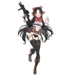  belt beretta_cx4 beretta_cx4_(girls_frontline) black_hair boots choker full_body garter_straps garters girls_frontline gun haijin hair_ribbon long_hair official_art open_mouth panties pink_eyes ribbon rifle sleeve_cuffs solo thighhighs transparent_background trigger_discipline underwear utility_belt weapon 