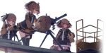  ags-30 ags-30_(girls_frontline) aiming badge binoculars blue_eyes brown_eyes brown_hair digital_camouflage drum_magazine girls_frontline grenade_launcher hair_ornament highres holster multiple_girls necktie official_art red_eyes tactical_clothes terras tripod weapon 