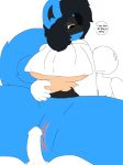 2018 anonymous anthro areola balls big_breasts blue_fur bottomless breasts brown_eyes butt canine clitoris clothed clothing cropped_hoodie curled_tail dialogue digital_drawing_(artwork) digital_media_(artwork) drooling duo english_text erection eyebrows female fluffy fluffy_tail front_view fur genitals grope hair half_clothed hi_res hoodie huge_breasts human interspecies lucario male male/female mammal nintendo nipples nude open_mouth penis pok&eacute;mon pok&eacute;mon_(species) pussy saliva sex short_hair simple_background sitting smile speech_bubble sweat text thick_thighs toony traashmann video_games voluptuous wide_hips 
