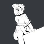  anthro bear big_breasts black_and_white breasts cleavage clothed clothing female freakyed freedom_planet grey_background hair hi_res looking_at_viewer mammal monochrome naked_towel neera_li panda short_hair simple_background skimpy solo towel video_games 