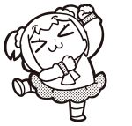  &gt;_&lt; :3 animated animated_gif bangs bkub chibi commentary cptnameless dancing eyebrows_visible_through_hair full_body greyscale hair_ornament hair_scrunchie looping_animation monochrome poptepipic popuko school_uniform scrunchie serafuku sidelocks simple_background skirt solo white_background 
