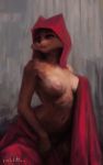  2018 anthro areola black_nose breasts brown_eyes canine cheek_tuft clothing disney female fox fur headdress hi_res maid_marian mammal navel nipples nude one_breast_out pixelsketcher puffy_areola robin_hood_(disney) smile solo tuft 