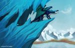  cave cynicalstith_(artist) detailed_background dragon feral frostwing hi_res horn ice lair male membranous_wings mountain scalie solo western wings 