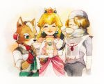  anthro beverage blonde_hair canine clothed clothing crown cup dot_(pixiv) drinking eyes_closed female fox fox_mccloud hair happy human male mammal mario_bros nintendo open_mouth princess_peach shiek star_fox super_smash_bros tea the_legend_of_zelda video_games 