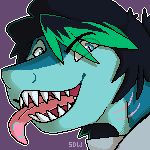  clothed clothing digital_media_(artwork) fish gills hair icon long_hair marine multicolored_eyes open_mouth pixel_(artwork) shark sowod teeth tongue zyxius_infinity 