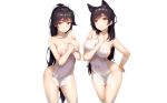  animal_ears atago_(azur_lane) black_hair blush breast_hold breasts long_hair nipples photoshop reinama takao_(azur_lane) white yellow_eyes 