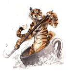  2007 anthro claws feline fur kenket mammal solo striped_fur striped_tail stripes tiger traditional_media_(artwork) 