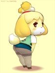  3d_(artwork) animal_crossing animated bell big_butt blush butt canine clothing digital_media_(artwork) dog female fur isabelle_(animal_crossing) legwear mammal nintendo seductive shigatake short_stack skirt solo stockings video_games yellow_fur 