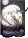  2018 curved_horn detailed_background grypwolf hair horn kukuri looking_at_viewer moon night outside sky smile smooth_horn solo star starry_sky white_eyes white_hair 