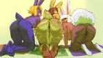  all_fours animal_humanoid anthro breasts butt female group humanoid kenno_arkkan lagomorph looking_back mammal nipples nude pussy rabbit rabbit_humanoid smile take_your_pick thick_thighs 