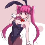  1girl animal_ears bleach blush braid breasts bunny_ears bunny_girl bunny_tail bunnysuit cleavage cuffs curvy detached_collar dokugamine_riruka fake_animal_ears hairband hanya_(hanya_yashiki) large_breasts leotard long_hair looking_at_viewer open_mouth pink_eyes pink_hair shiny shiny_skin simple_background solo tail thighs twintails upper_body wrist_cuffs 