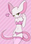  &lt;3 anthro bra clothed clothing female flat_chested fur green_eyes legwear lingerie mammal mouse panties pink_theme reggie_(whygena) rodent simple_background solo stockings underwear white_fur whygena 