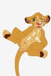  after_sex anus balls brienoir cum cum_on_face disney looking_at_viewer lying male one_eye_closed penis simba simple_background solo the_lion_king tongue white_background young 