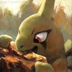  2018 ambiguous_gender eating kenket larvitar nintendo pok&eacute;mon pok&eacute;mon_(species) solo traditional_media_(artwork) video_games 