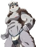  2018 abs anthro biceps canine clothing diru11 fur headband horkeukamui loincloth male mammal multicolored_fur muscular muscular_male nipples pecs tokyo_afterschool_summoners white_fur wolf 