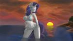  2018 5_fingers absurd_res aeamaxracer anthro bikini blue_eyes bra breasts clothed clothing cloud detailed_background equine eyebrows eyelashes eyeshadow female friendship_is_magic hair hi_res horn looking_at_viewer makeup mammal mascara my_little_pony navel outside panties panty_pull partially_submerged portrait pose purple_hair rarity_(mlp) sea seaside sky smile solo standing sun sunset swimsuit three-quarter_portrait underwear unicorn water 