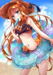  abigail_williams_(fate/grand_order) bangs bare_arms bare_shoulders beach bikini black_bikini black_bow blonde_hair blue_innertube blue_sky blurry blurry_background bow brown_hat cloud commentary_request day depth_of_field fate/grand_order fate_(series) food forehead green_eyes hair_bow hair_ornament hairclip hat holding holding_food holding_innertube innertube long_hair mumu_yu_mu navel orange_bow outdoors parted_bangs polka_dot polka_dot_bow popsicle print_innertube sand sky solo standing sun_hat swimsuit transparent very_long_hair 