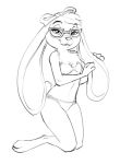  2016 adam_wan anthro big_ears black_and_white bow_tie bra chest_tuft clothed clothing eyelashes eyewear female fur glasses hair kneeling lagomorph looking_at_viewer mammal monochrome panties paws rabbit simple_background skimpy smile solo tuft underwear white_background 