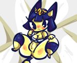  animal_crossing ankha bandage blush bottomless cat clothed clothing cute egyptian eyelashes feline female fur hand_on_cheek hi_res mammal nintendo paws presenting pussy short_stack shy solo spread_legs spreading striped_tail stripes tasteydonuts video_games wrappings 