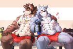  2018 5_fingers abs anthro biceps black_nose bulge canine claws clothed clothing digital_media_(artwork) fur hi_res kamyuelo kemono male mammal muscular muscular_male pecs simple_background topless underwear wolf 