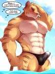  2018 666yubazi abs anthro biceps clothing feline fur kemono male mammal muscular muscular_male nipples pecs simple_background summer swimsuit tiger 