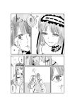  bangs bare_shoulders blush breasts choker cleavage comic face-to-face fate/grand_order fate_(series) greyscale hairband kamejiro_(sasakame) lolita_hairband long_hair looking_at_another monochrome multiple_girls open_mouth saint_martha smile stheno thought_bubble translation_request twintails yuri 
