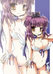  1girl animal animal_on_head ballpoint_pen_(medium) bikini breasts cat cat_on_head cat_on_person cleavage feathered_wings large_breasts long_hair navel on_head purple_hair ragnarok_online smile solo swimsuit traditional_media twintails wanderer wings yellow_eyes yoroi_nau 