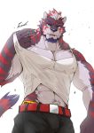  2018 abs anthro badtiger belt biceps clothing feline fur hi_res male mammal multicolored_fur muscular muscular_male pants pecs shirt stripes tank_top tiger 