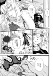  blanket braid chest_of_drawers closed_eyes comic elbow_gloves fate/grand_order fate_(series) gloves greyscale headpiece jeanne_d'arc_(fate) jeanne_d'arc_(fate)_(all) large_hat long_braid long_hair lying marie_antoinette_(fate/grand_order) mirror monochrome multiple_girls musukichi on_stomach pillow single_braid sleeping smile translation_request twintails very_long_hair 