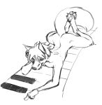  2016 adam_wan anthro black_and_white canine fox fur hair hindpaw lying male mammal monochrome musical_instrument nude on_front paws piano simple_background sketch smile solo white_background 