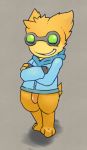  2018 argon_vile botomless clothing digital_media_(artwork) eyewear flaccid goggles gremlin_(spiral_knights) hoodie male penis smile solo spiral_knights standing 