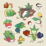  artist_name auko beige_background bellossom bellsprout black_eyes blue_eyes blue_flower blue_rose bounsweet closed_eyes flower full_body gen_1_pokemon gen_2_pokemon gen_3_pokemon gen_4_pokemon gen_5_pokemon gen_6_pokemon gen_7_pokemon goat no_humans oddish poke_ball poke_ball_(generic) poke_ball_symbol pokemon pokemon_(creature) red_eyes red_flower red_rose rose roselia sewaddle shaymin signature simple_background skiddo smile yellow_eyes 