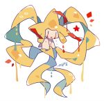  artist_name auko crying full_body gen_3_pokemon jirachi no_humans open_mouth poke_ball_symbol pokemon pokemon_(creature) red_eyes shiny_pokemon signature simple_background tears white_background 
