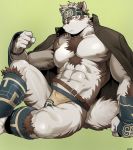  2018 abs anthro anthyutena canine clothing fur headband hi_res horkeukamui kemono loincloth male mammal multicolored_fur muscular muscular_male nipples pecs tokyo_afterschool_summoners white_fur wolf 