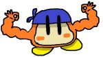  bad_anatomy bandana bandana_waddle_dee blue_bandana blush_stickers commentary double_ok_sign english_commentary flat_color full_body hughjanus69420 kirby_(series) male_focus muscle no_mouth no_nose ok_sign self_upload solo transparent_background |_| 