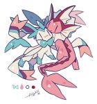  alternate_color artist_name auko eye_contact full_body gen_1_pokemon gen_6_pokemon looking_at_another no_humans pink_eyes poke_ball_symbol pokemon pokemon_(creature) red_eyes shiny_pokemon signature smile sylveon vaporeon 