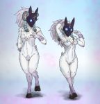  balls breasts caprine crossgender duo female fur hair hooves horn kindred_(lol) lambofanubis league_of_legends male mammal markings mask nude pussy riot_games sheep simple_background video_games white_fur white_hair 