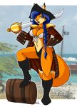  2007 anthro beauty_mark blue_hair boots breasts canine carmelita_fox cherushi clothed clothing female footwear fox hair mammal melee_weapon navel panties pirate sly_cooper_(series) solo sword underwear video_games weapon 