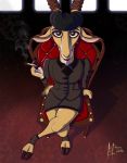  3_fingers amber_eyes antelope anthro blade_runner chair cigarette clothed clothing disney female gazelle gazelle_(zootopia) hair hooves horn hyenatig_(artist) mammal sitting smoking solo zootopia 