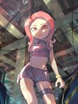  1girl :o ayatori_(sensei_heroism) bare_shoulders black_skirt breasts crop_top legs_apart long_hair miniskirt octarian octoling open_mouth red_eyes red_hair skirt sleeveless small_breasts solo splatoon splatoon_(series) splatoon_2 splatoon_2:_octo_expansion standing suction_cups tentacle_hair thigh_strap turtleneck wristband zipper zipper_pull_tab 