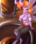  alcohol antennae beer beverage big_breasts breasts breezie cleavage clothed clothing fan_character feenie_mcfeatherwing_(oc) female green_eyes hair insect_wings my_little_pony orange_hair solo souladdicted wings 