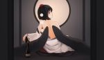  back bad_id bad_pixiv_id banned_artist bare_shoulders bimuri bird_wings black_hair black_wings bottle commentary_request highres looking_at_viewer looking_back red_eyes shameimaru_aya short_hair solo touhou undressing wine_bottle wings 