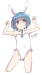  :o animal_ears arms_up bangs bare_arms bare_shoulders blue_eyes blue_hair blush bunny_ears covered_navel cropped_legs dated detached_collar diagonal-striped_neckwear diagonal_stripes eyebrows_visible_through_hair head_tilt leotard looking_at_viewer maze_(gochama_ze_gohan) necktie original parted_lips signature simple_background sketch solo standing strapless strapless_leotard striped striped_neckwear white_background white_collar white_leotard 