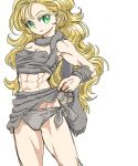  abs ayla_(chrono_trigger) blonde_hair breasts chrono_trigger cleavage colorized commentary_request curly_hair long_hair looking_at_viewer muscle panties s-a-murai solo underwear 