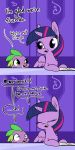  2018 book comic dialogue dragon dsp2003 duo edit english_text equine eyelashes feathered_wings feathers female feral friendship_is_magic green_eyes hair horn mammal multicolored_hair my_little_pony open_mouth open_smile scalie smile spike_(mlp) surprise text tjpones twilight_sparkle_(mlp) winged_unicorn wings yelling 